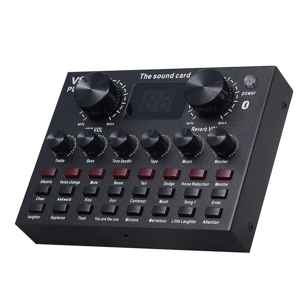 PepiskyV8 Plus Live Sound Card with o Cable USB Cable BT Accompaniment Sound Effects Universal for Phone Computer