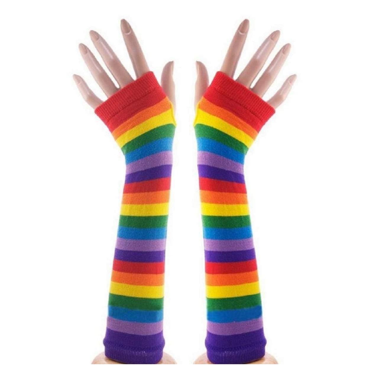 Punk Gothic Long Arm Warmer Fingerless Gloves (Rainbow)