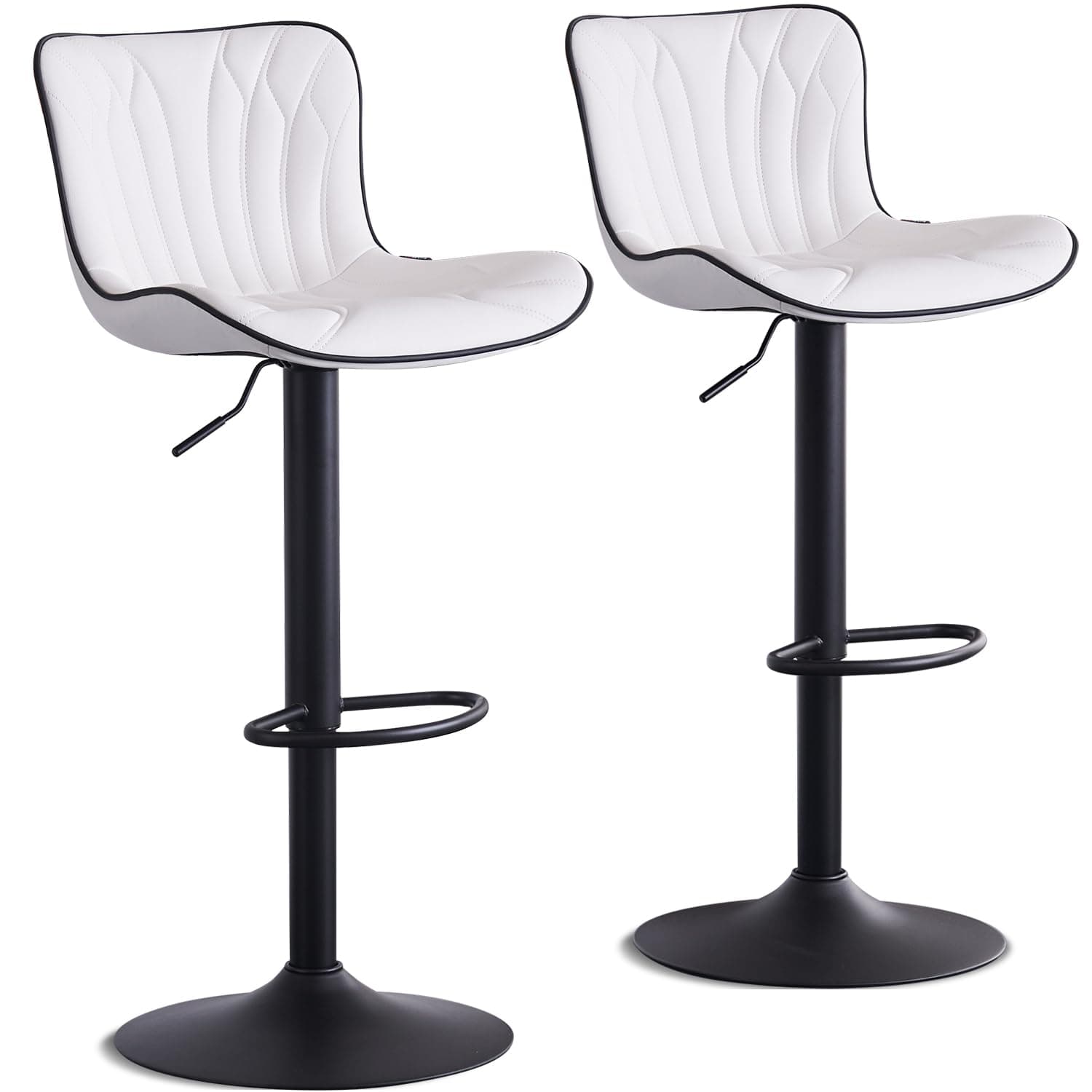 Kidol & Shellder Bar Stools Set of 2 Breakfast Barstools Adjustable Swivel Counter Stools Faux Leather Wing Back, White, 3-5 Mins to Assemble, Loads 300lbs