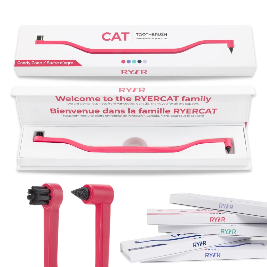 RYERCAT Dual Sided Cat Toothbrush - Kitten Toothbrush with Micro Head (Very Small) for Custom fit - Cat Dental Care Supplies - Pet Toothbrush for Cats (Candy Cane)