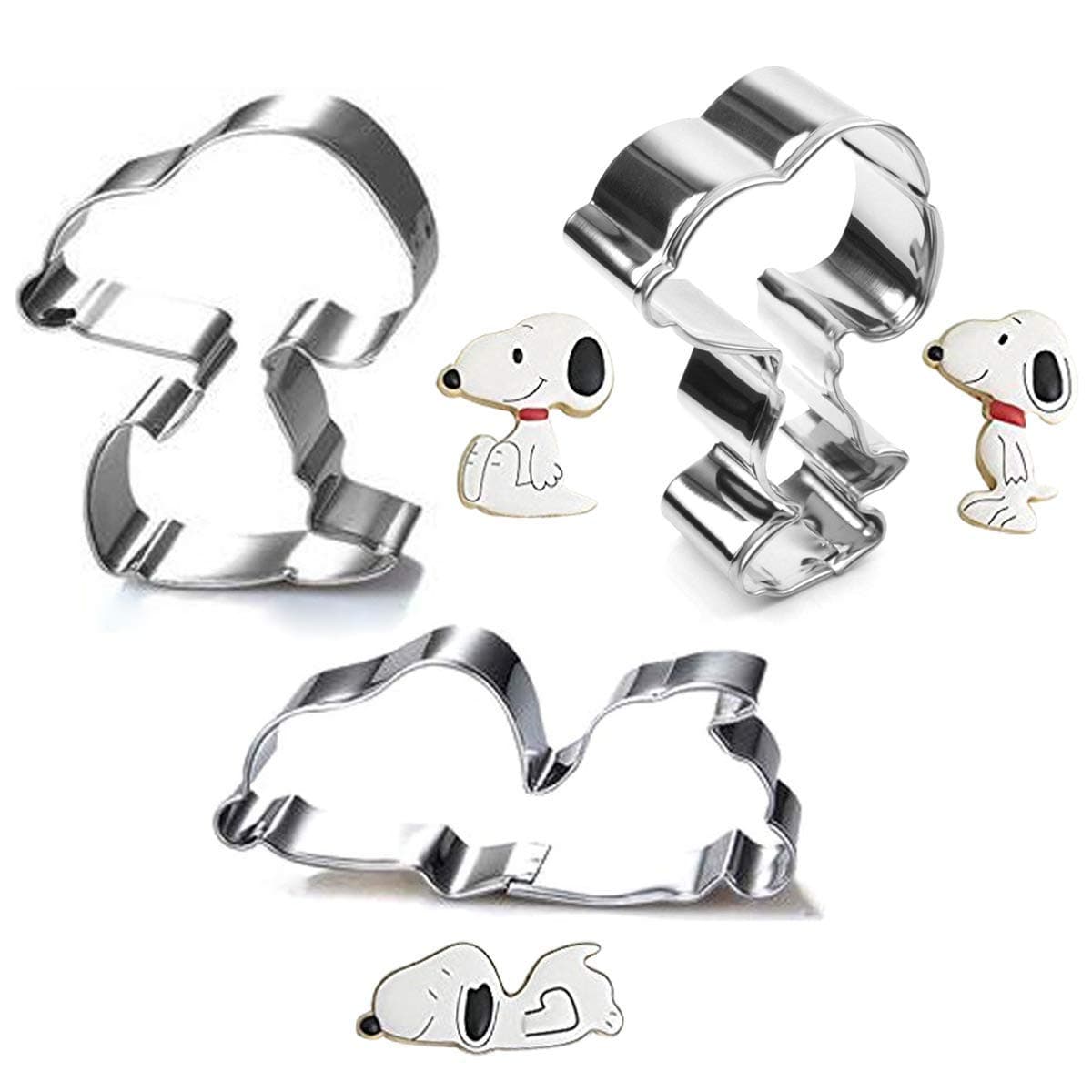 WOTOY 3 Pcs Cookie Cutter Set for Snoopy Shape - Stainless Steel