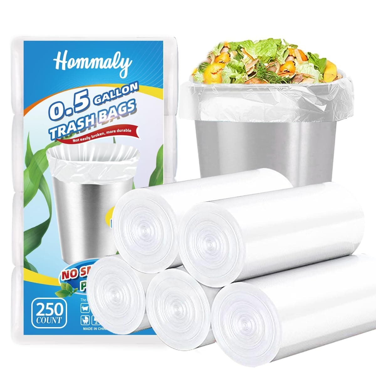 0.5 Gallon 250 pcs Mini Clear Trash Bags, Tiny Strong Garbage Bags,Small Plastic Bags for Desktop Trash Bin, Tiny Bathroom Trash Can Bin Liners,Mini Bags for Waste Basket Liner,Fit 2 Liters-Clear