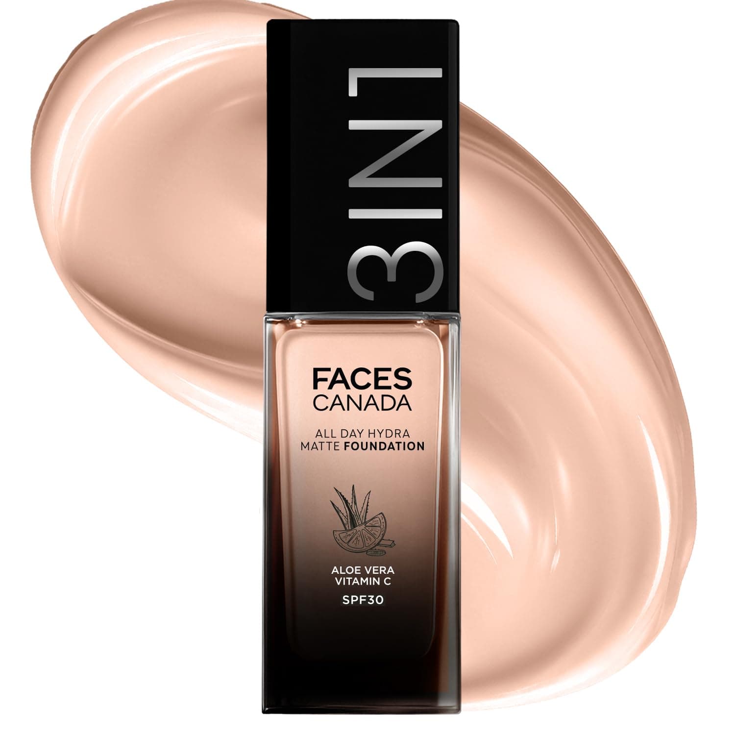 FACES CANADA All Day Hydra Matte Foundation | 3-in-1 Foundation + Moisturizer + SPF 30 | 24 HR Aloe Hydration & Vitamin C | 10HR Long Wear | Medium to High Buildable Coverage | Rose Ivory 011 | 30ml