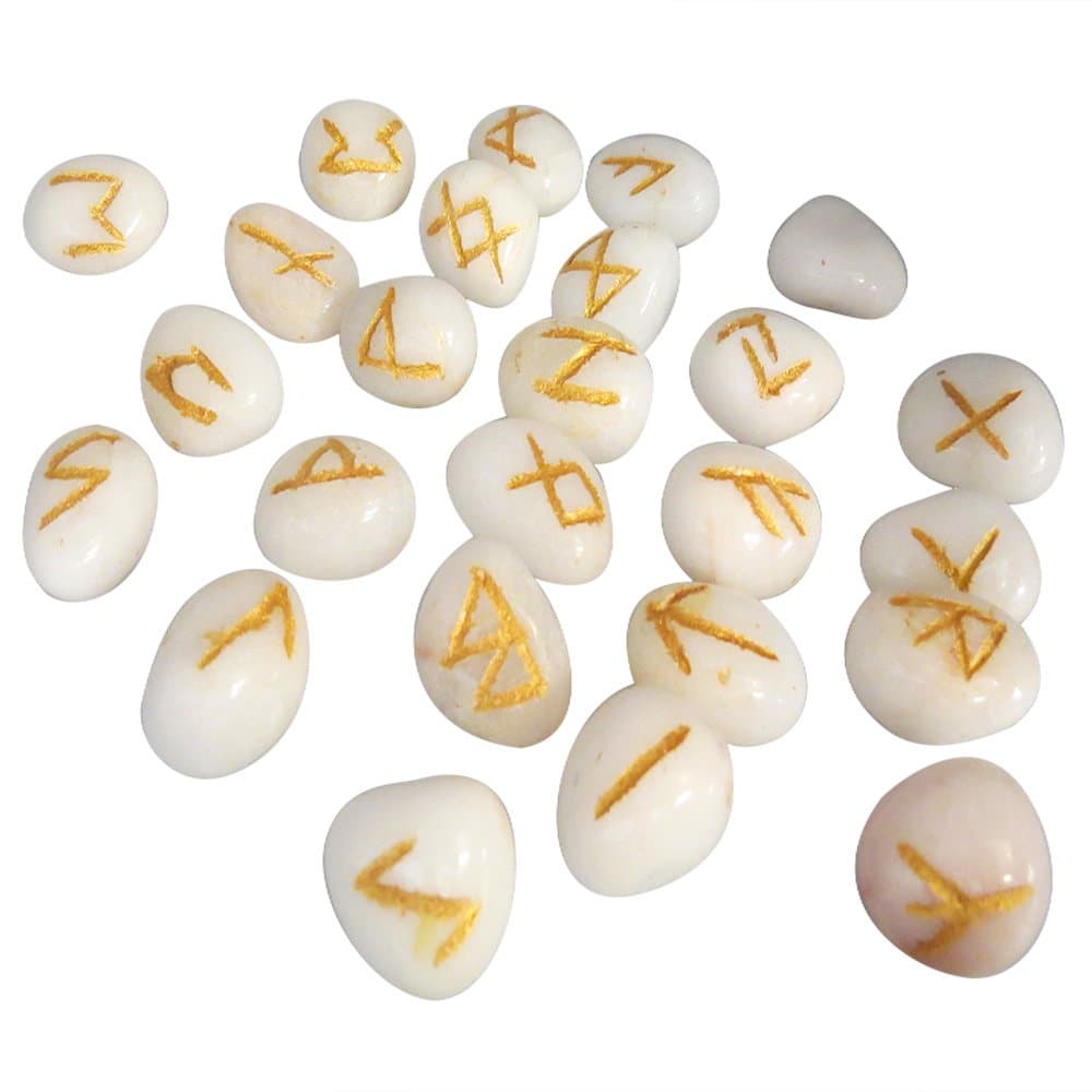 Snow Quartz Gemstone Runes with Engraved Lettering