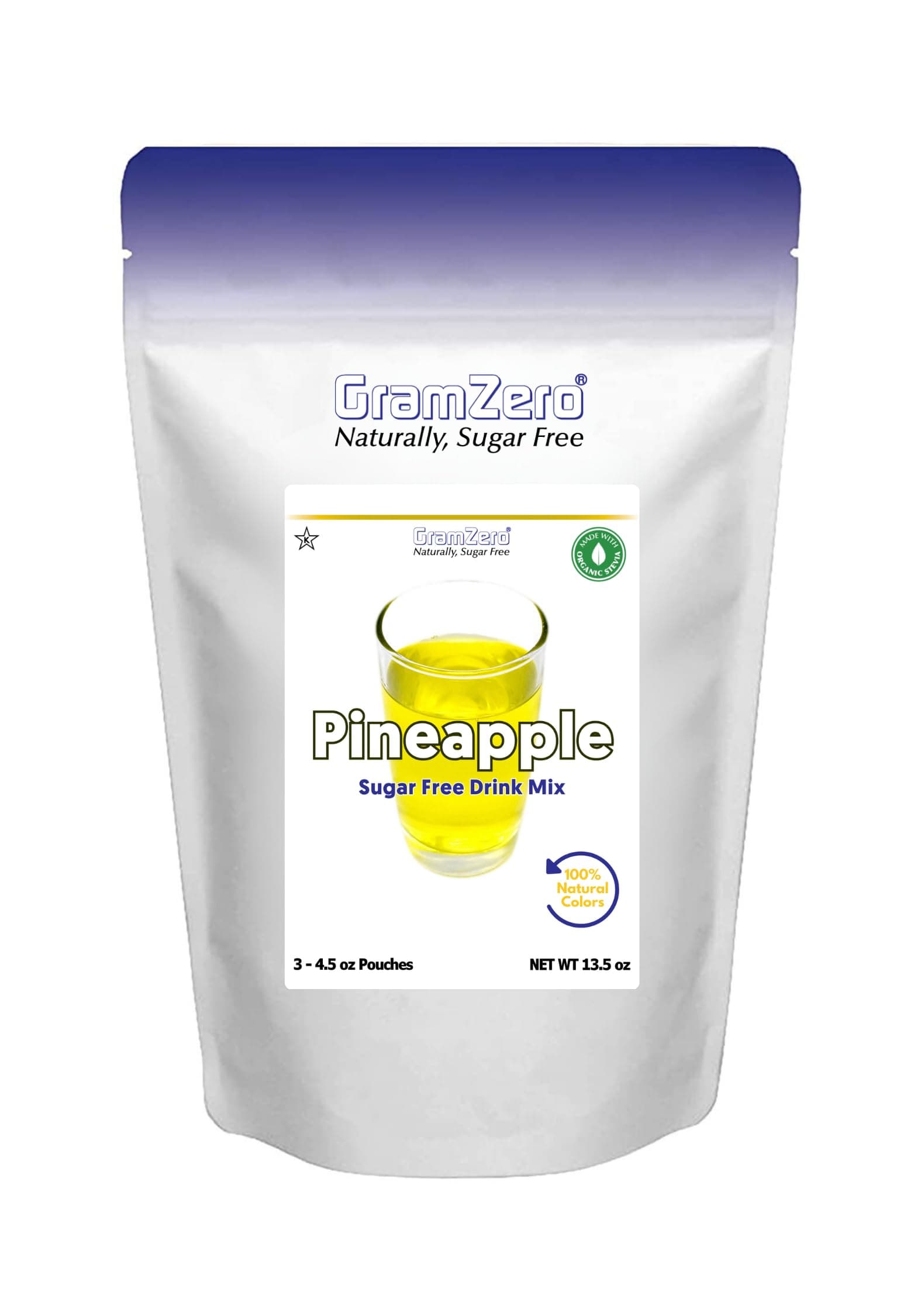 GramZero Pineapple Zero Calorie Sugar Free Drink Mix, Great For Nutrition Club Loaded Teas, Stevia Sweetened