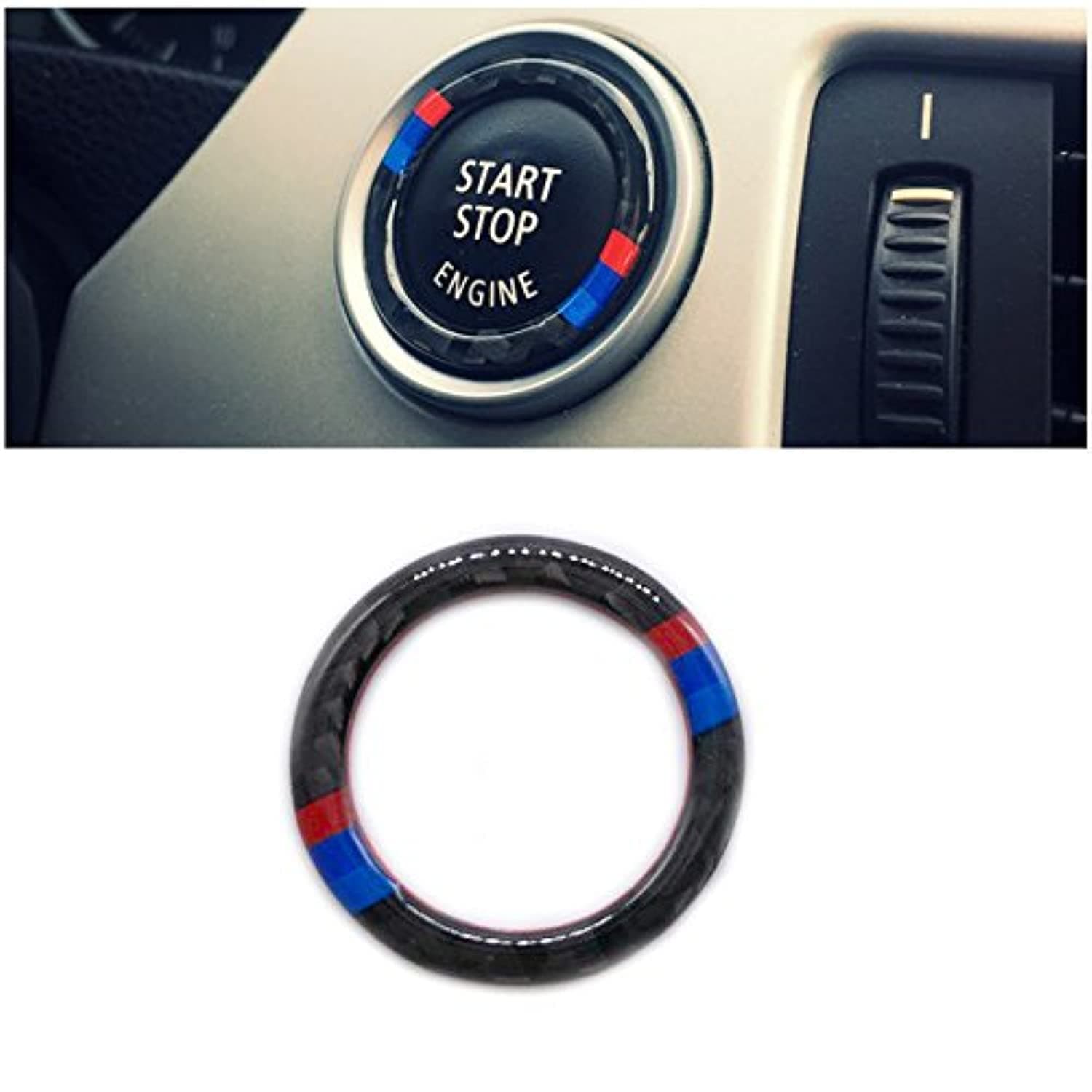 SRXTZM Carbon Fiber Car Engine Start Stop Ignition Key Ring Sticker for BMW E90 E92 E93 3 Series Engine Start Button Cover