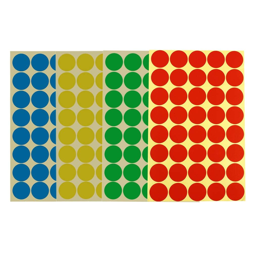 1152 Pieces 1 Inch/25mm Round Dot Stickers Color Coding Labels Circle Adhesive Stickers 4" X 6" Sheet(Multicolored-Red, Blue, Yellow, Green)