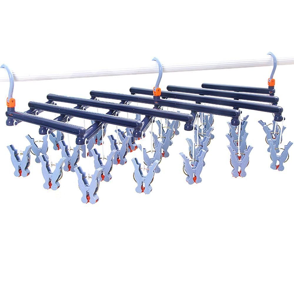 KK5 Clothes Drying Hanger - Retractable Clip and Drip Rack with 29 Clips| Premium Hign Quality for Baby Clothes, Socks & Intimates| Indoor & Outdoor