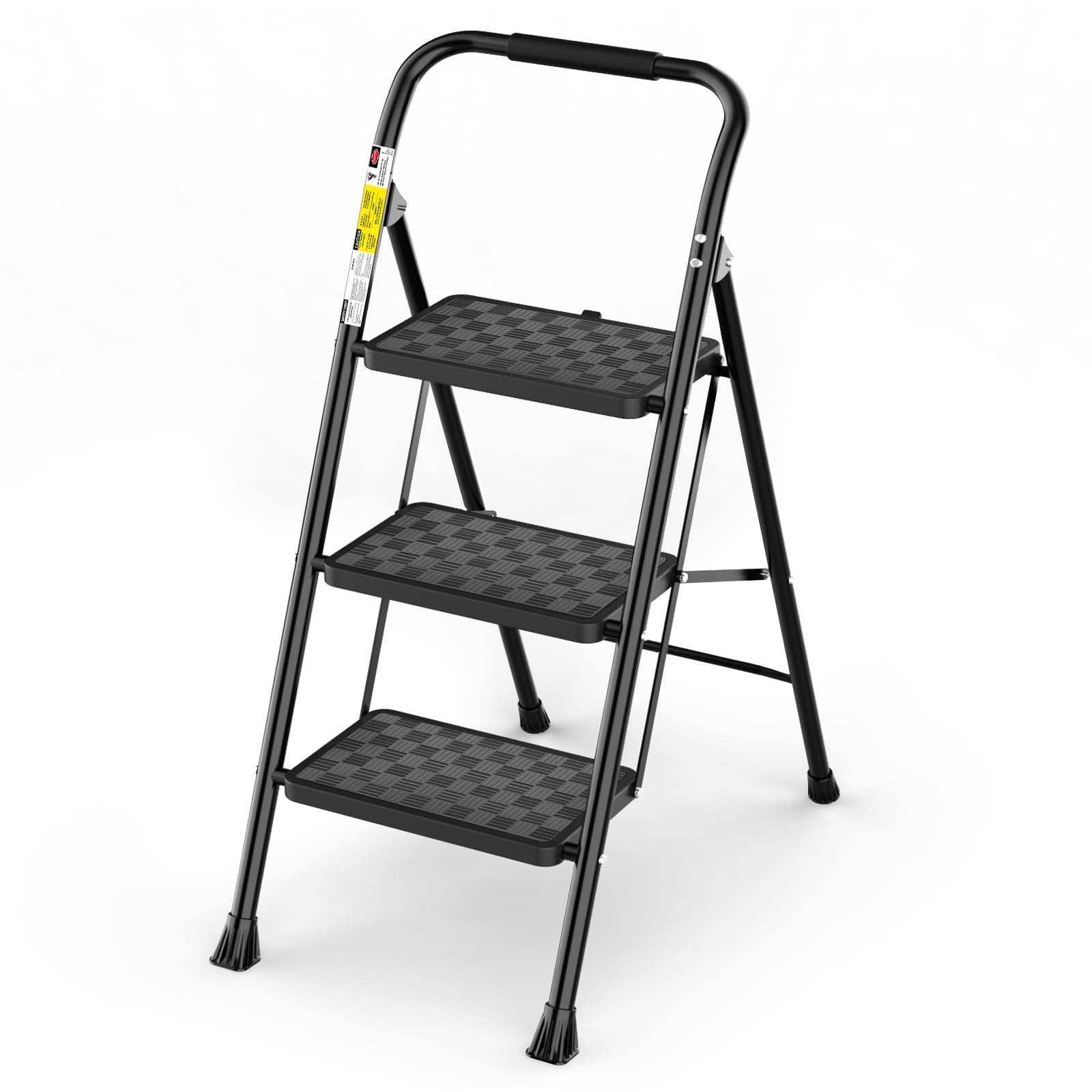 3 Step Ladder, 3 Step Stool for Adults, 3 Step Ladder Folding Step Stool with Cushioned Handle Step Ladder with Wide Pedal Ergonomic Design,Black
