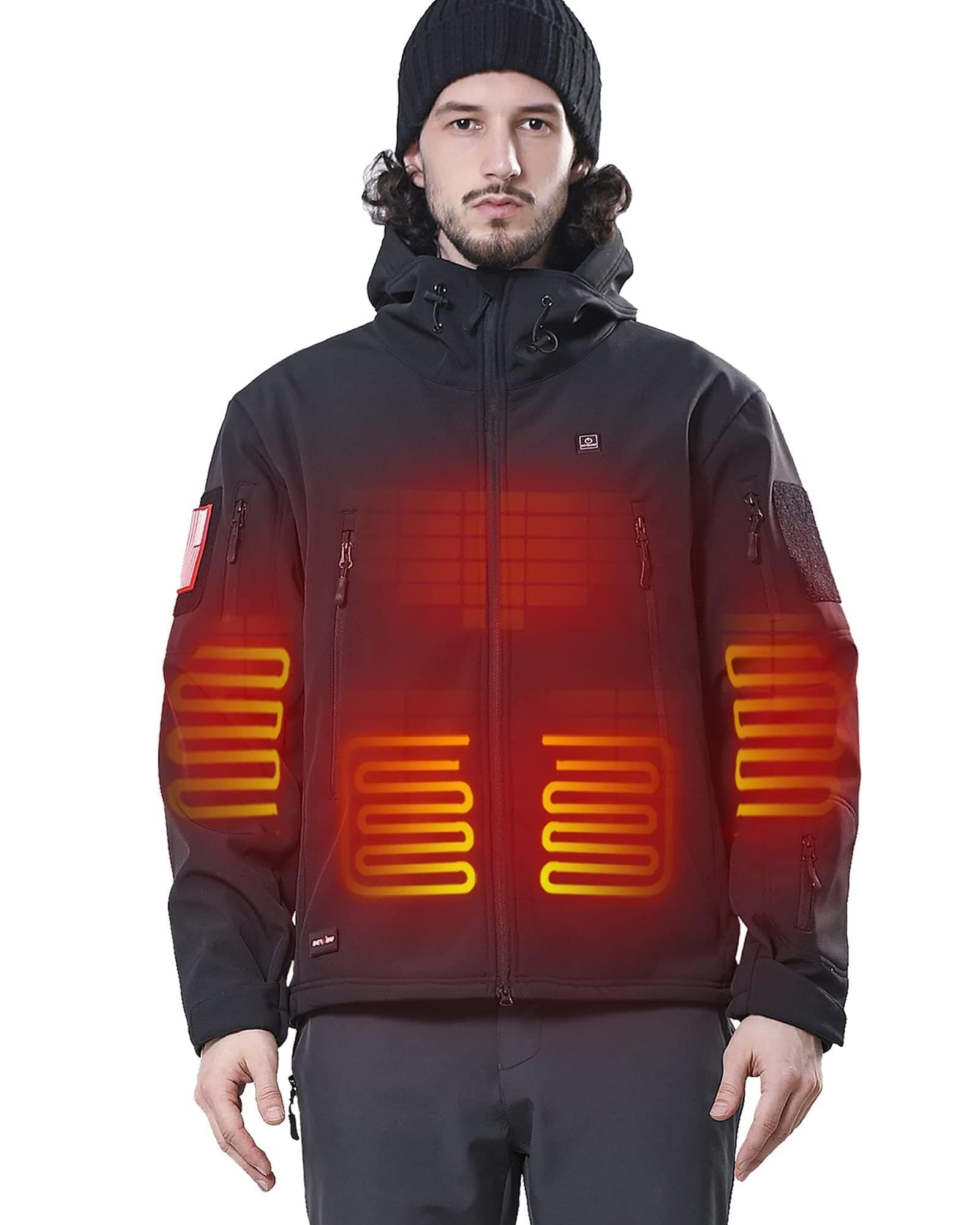 DEWBUHeated Jacket with 12V Battery Pack Winter Outdoor Soft Shell Electric Heating Coat