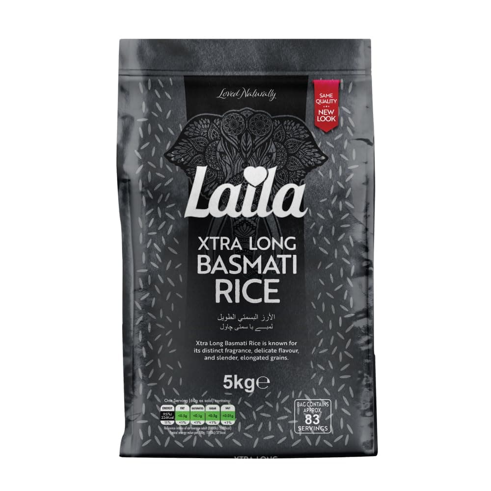 Extra Long Grain Rice 5 Kg - 100% Gluten Free - Extra Long Grain White Basmati Rice with Aroma Fragrant, Package May Vary