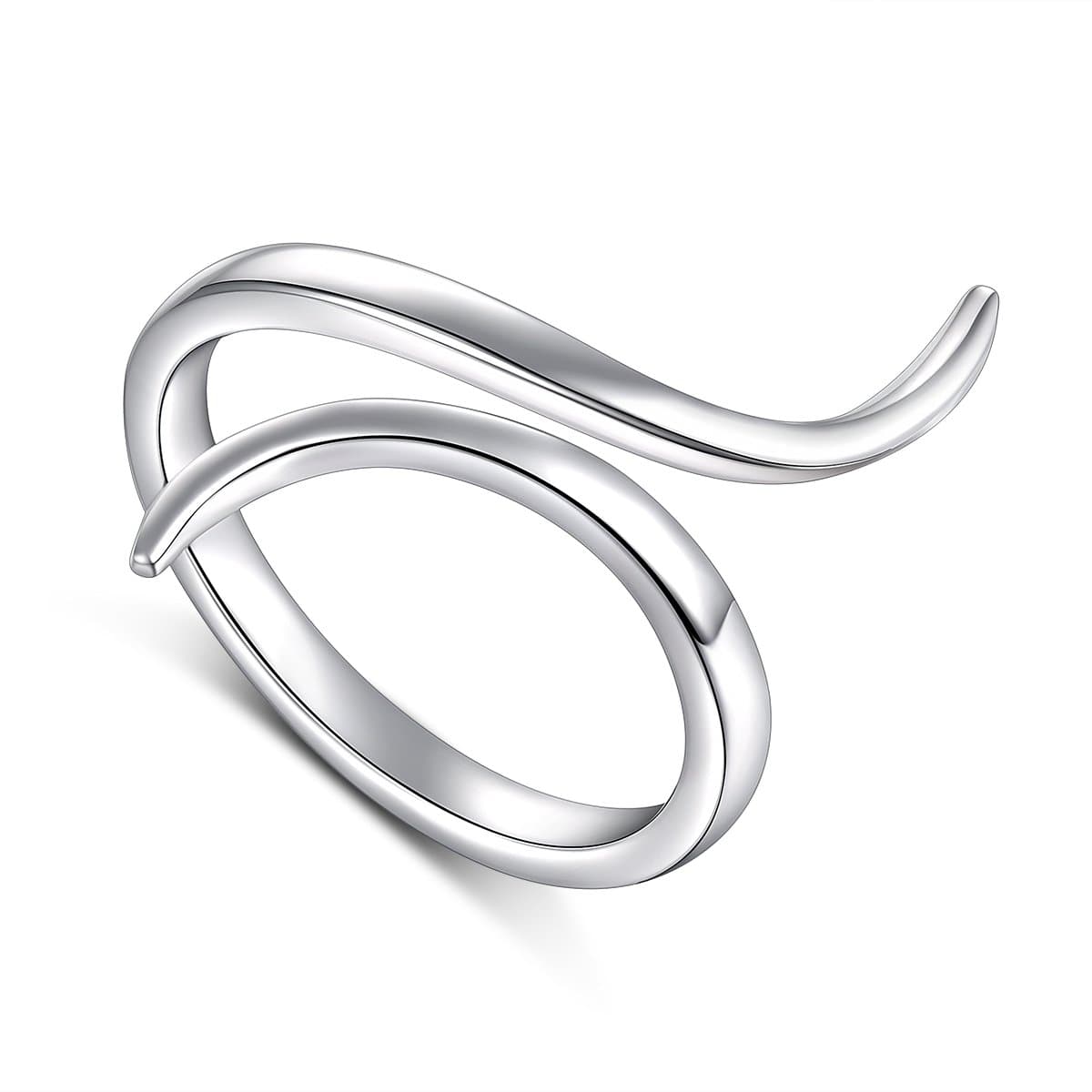 Alphm S925 Sterling Silver Simple Ring for Women Adjustable Wrap Open Line Spoon Rings