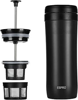 Espro Stainless Steel Travel Coffee Press with double filter - Black