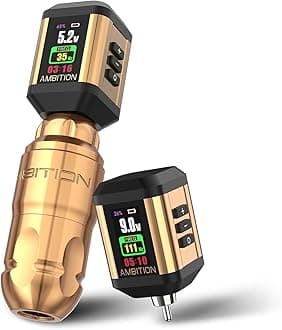 Ambition Lutin Rotary Tattoo Machine with 2Pcs Korall Tattoo Power Supply 2200mAh Straight Drive Bar - Wireless Tattoo Machine Short Tattoo Pen with Brushless Motor with RCA Cord for Tattoo Artist