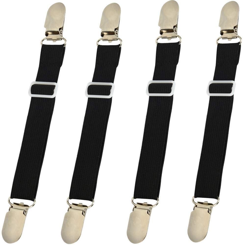 Bed Sheet Clips Straps Sheet Holder Mattress Clips, Adjustable Elastic Bed Sheet Grippers Straps Suspender Fasteners Holder (Black Set of 4)