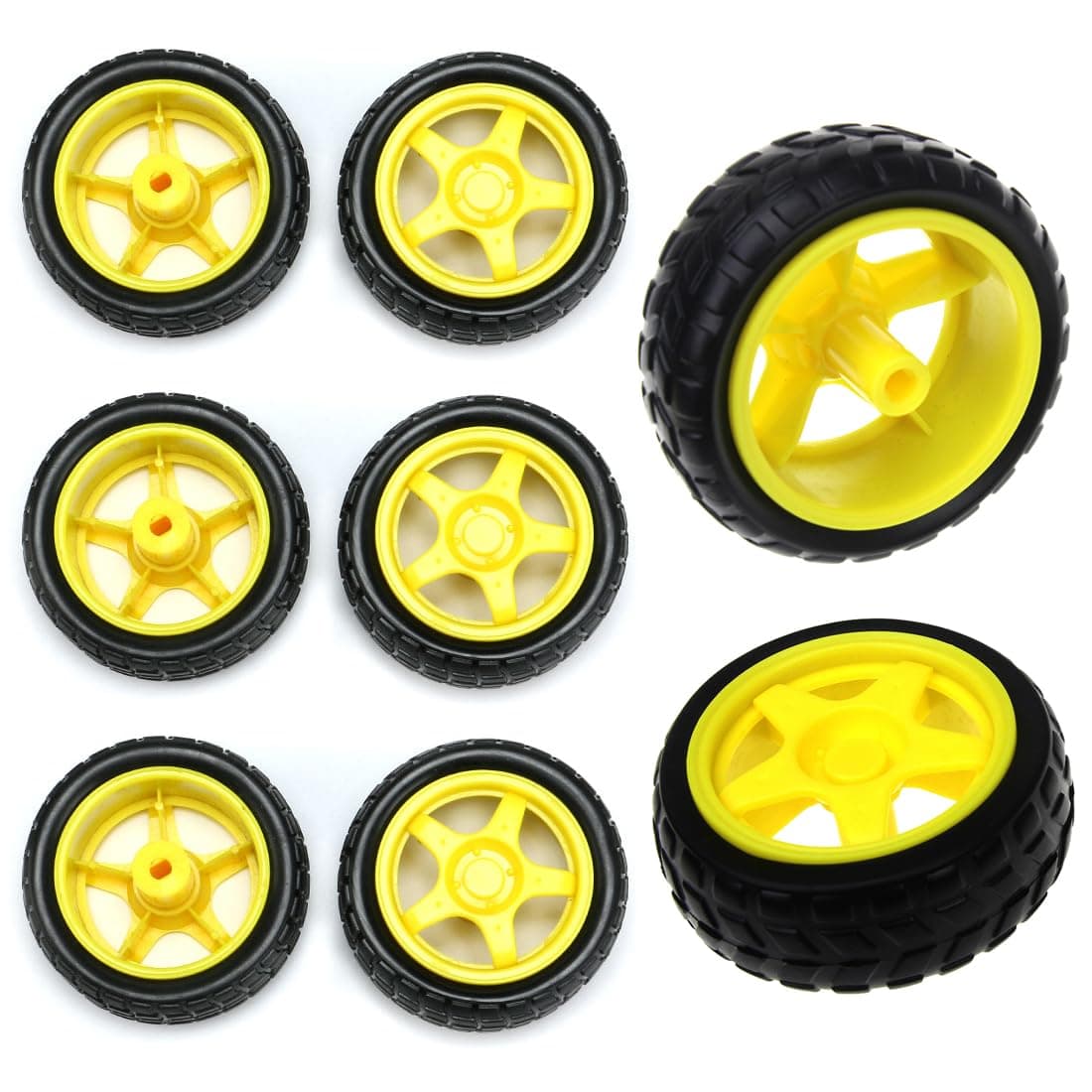 8 Pack TT Motor Wheels Replacement Smart Car Robot Wheel Tyres 1:48 Model Gear Spare Parts for Gearbox RC Chasis Arduino DIY Kit Remote Control Cars Rubber Tire