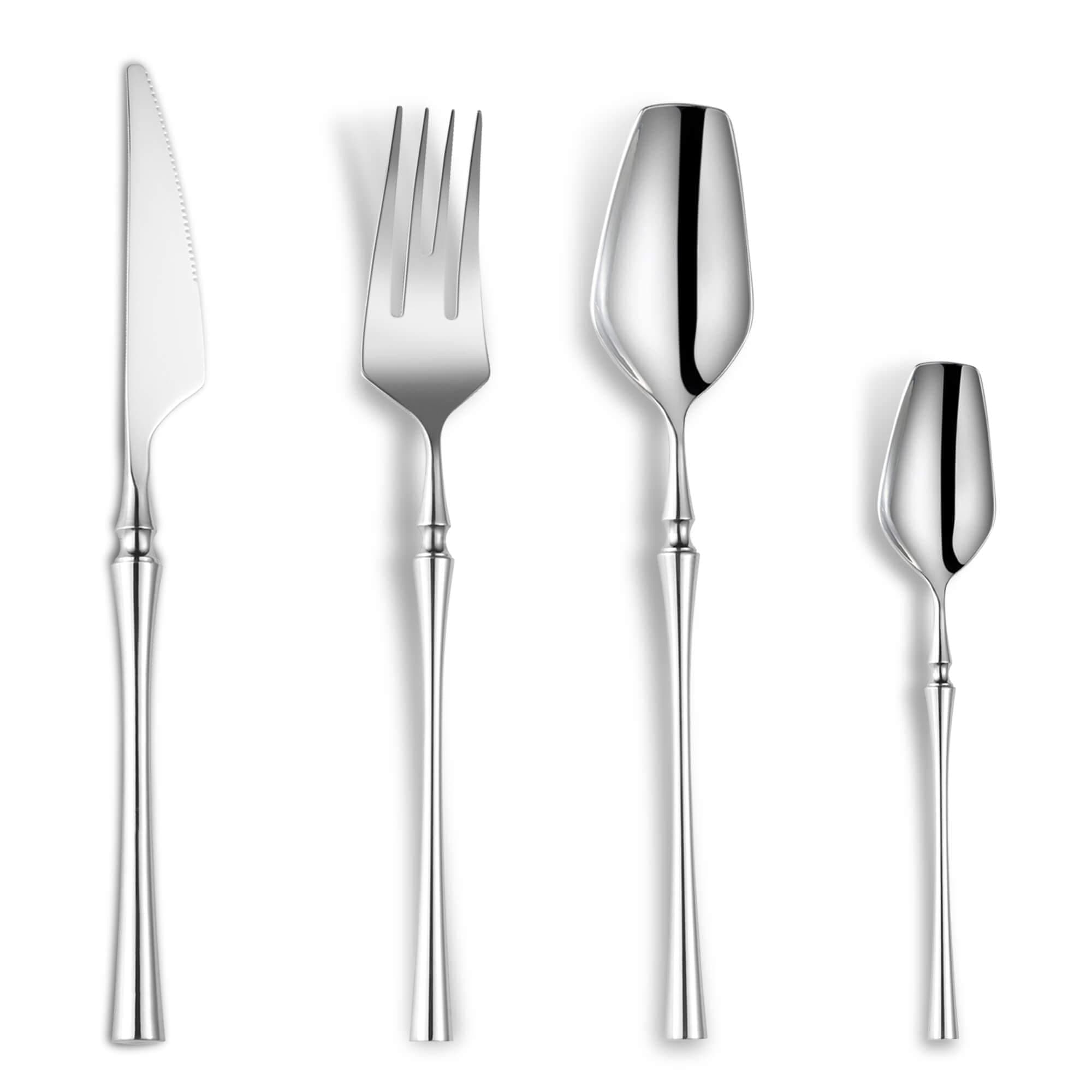 Lemeya 24-Piece Silverware Set for 6,Modern 18/10 Stainless Steel Flatware Set,Unique Rustic Cutlery Utensils Set,Spoon and Fork Set for Home, Restaurant,Wedding,Mirror Polished,Dishwasher Safe
