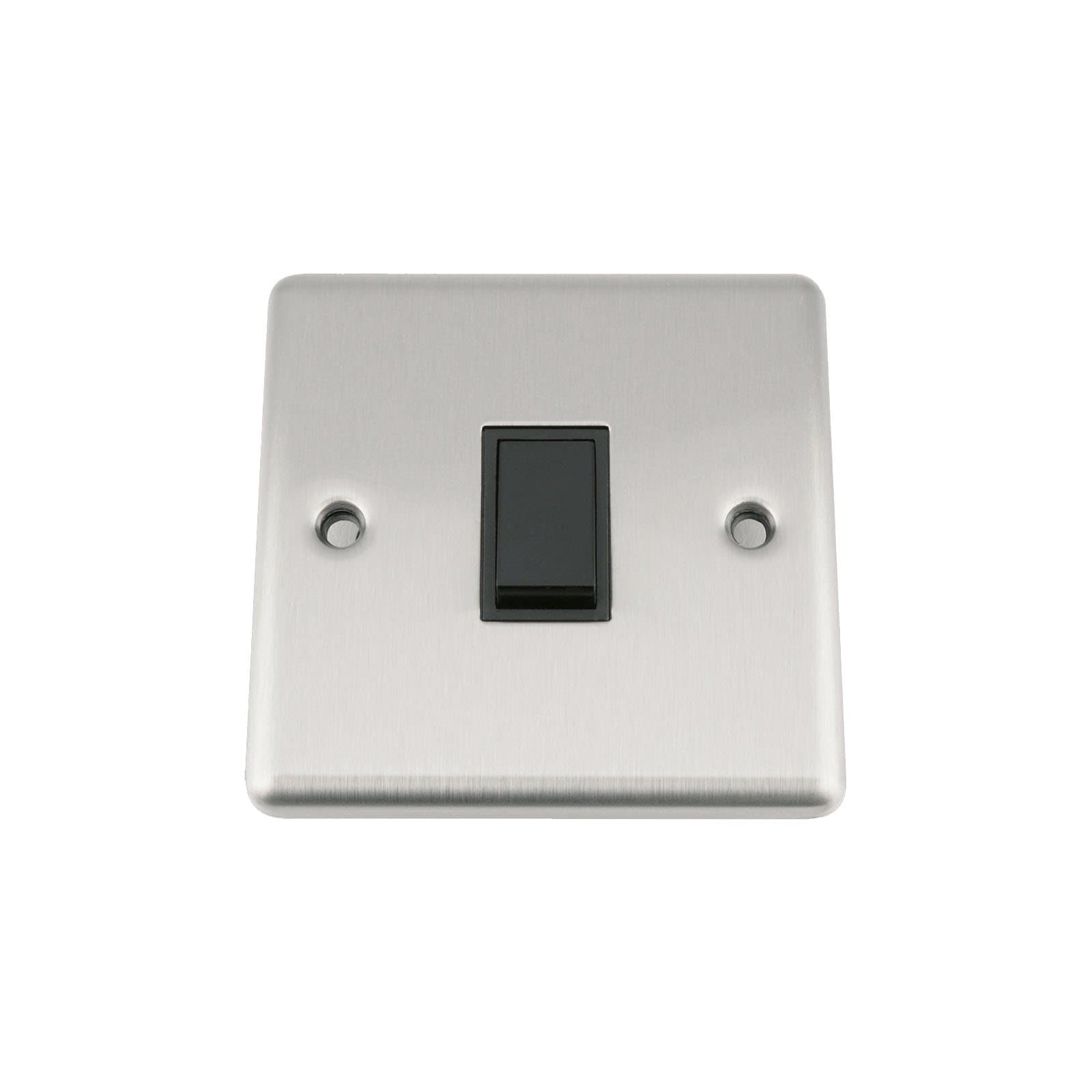 A5 Light Switch Single 1 Gang Satin Brushed Chrome Classic - Black Insert - Plastic Rocker Switches - 10A 1 Gang 2 Way