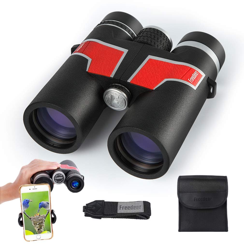 10x42 Binoculars for Adults, Low Light Night Vision Compact HD Waterproof Fogproof Telescope for Bird Watching Stargazing Hunting Concerts Sports Travel with Smart Phone Adapter Carrying Case