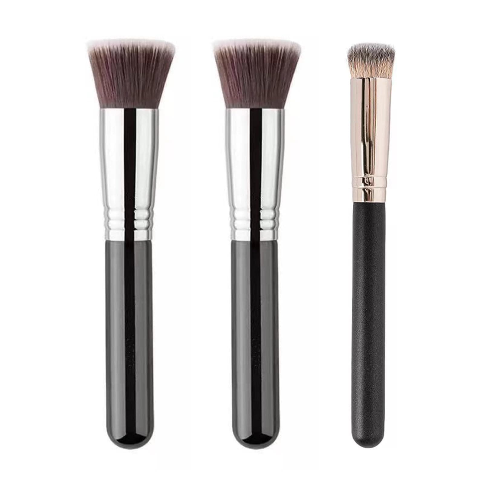 ZhuanZhenWFoundation Brush, 3 Pcs Buffing Makeup Brushes Flat Top and Angled Foundation Make Up Brushes Kabuki Face Makeup Brush for Concealer, Powder, Cream and Liquid Makeup