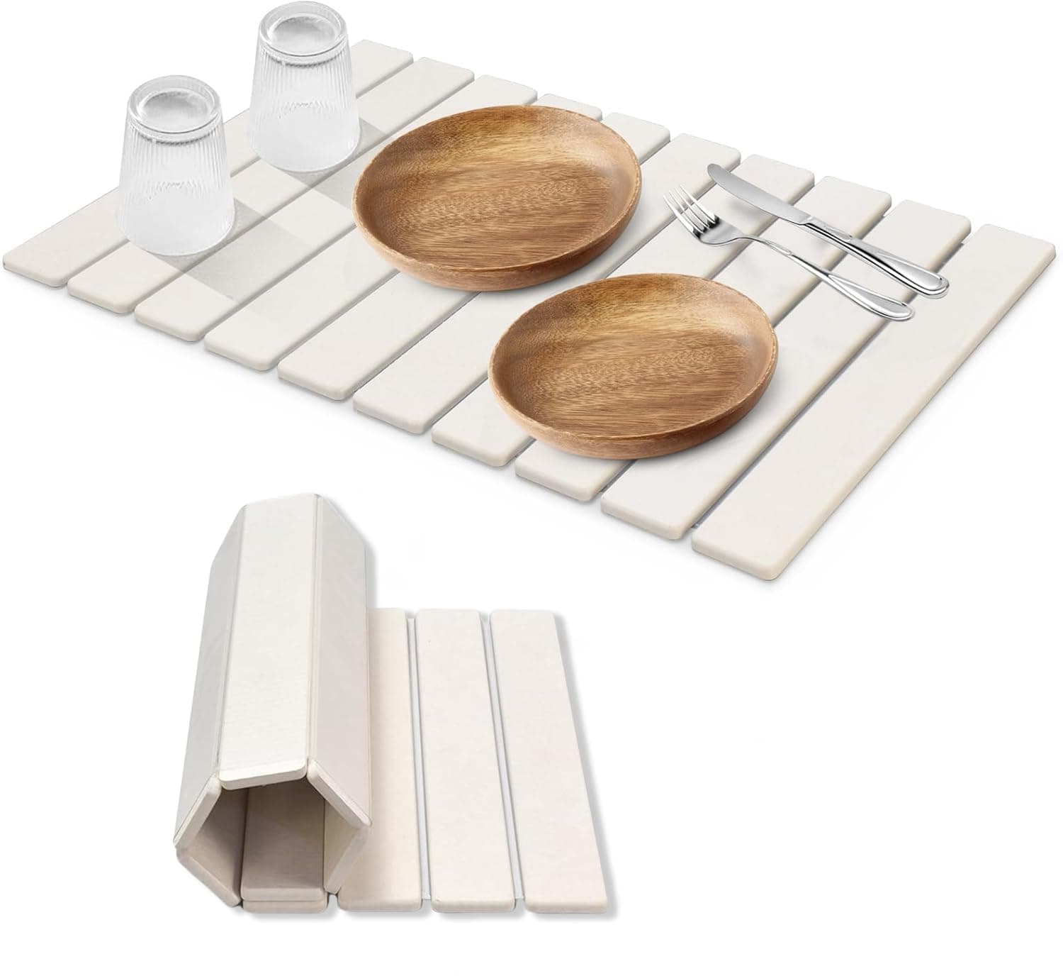 Large Stone Dish Drying Mat for Kitchen Counter, 60cm(L)×40cm(W) Fast Dry Super Absorbent Collapsible Dish Drying Mats, Eco-Friendly Diatomaceous Earth Mats for Dishes Cups,Match Any Counterto