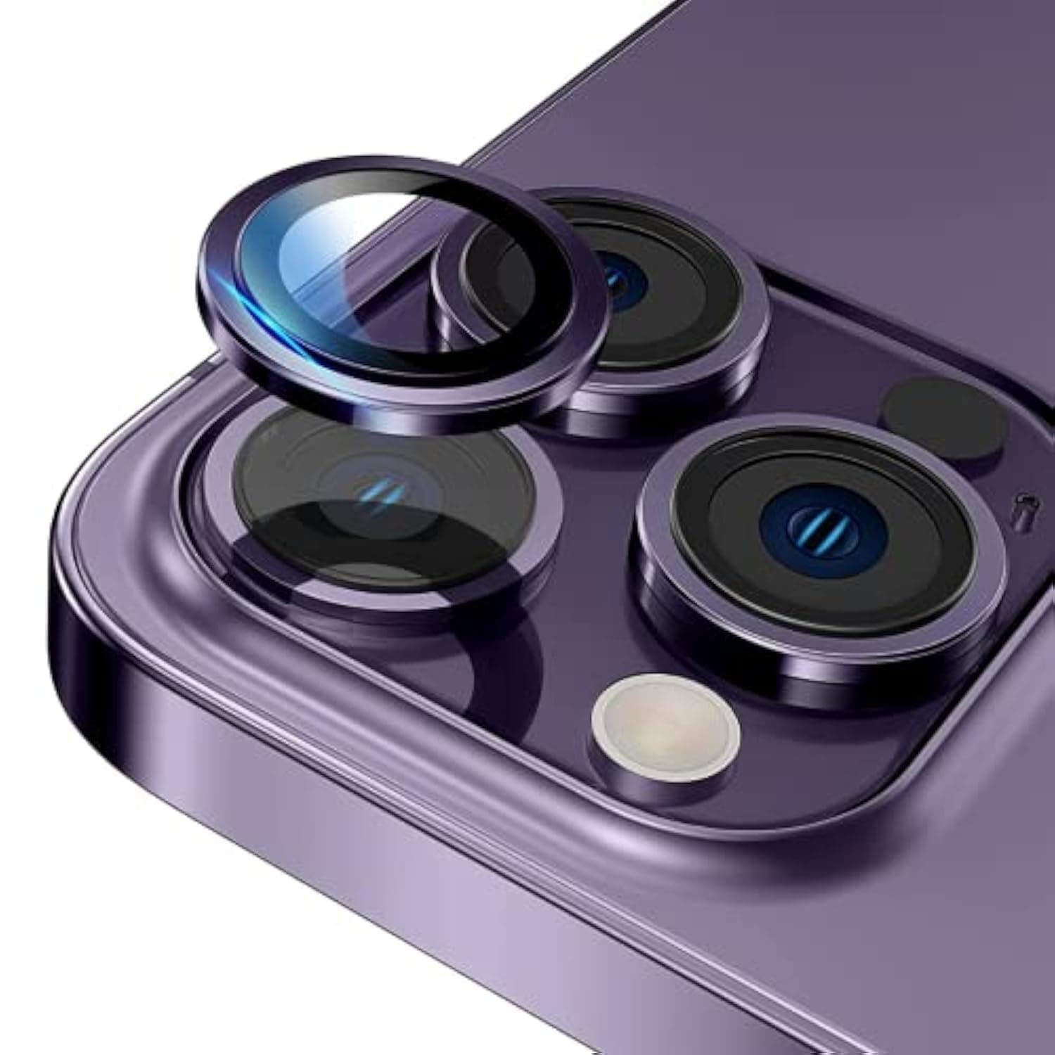 FARROBIZZ iPhone 14 Pro/iPhone Pro Max Camera Lens Protector, [Keep Original Design] Anti-Scratch 9H Tempered Glass Cover Screen Protector Metal Ring Accessories - Deep Purple