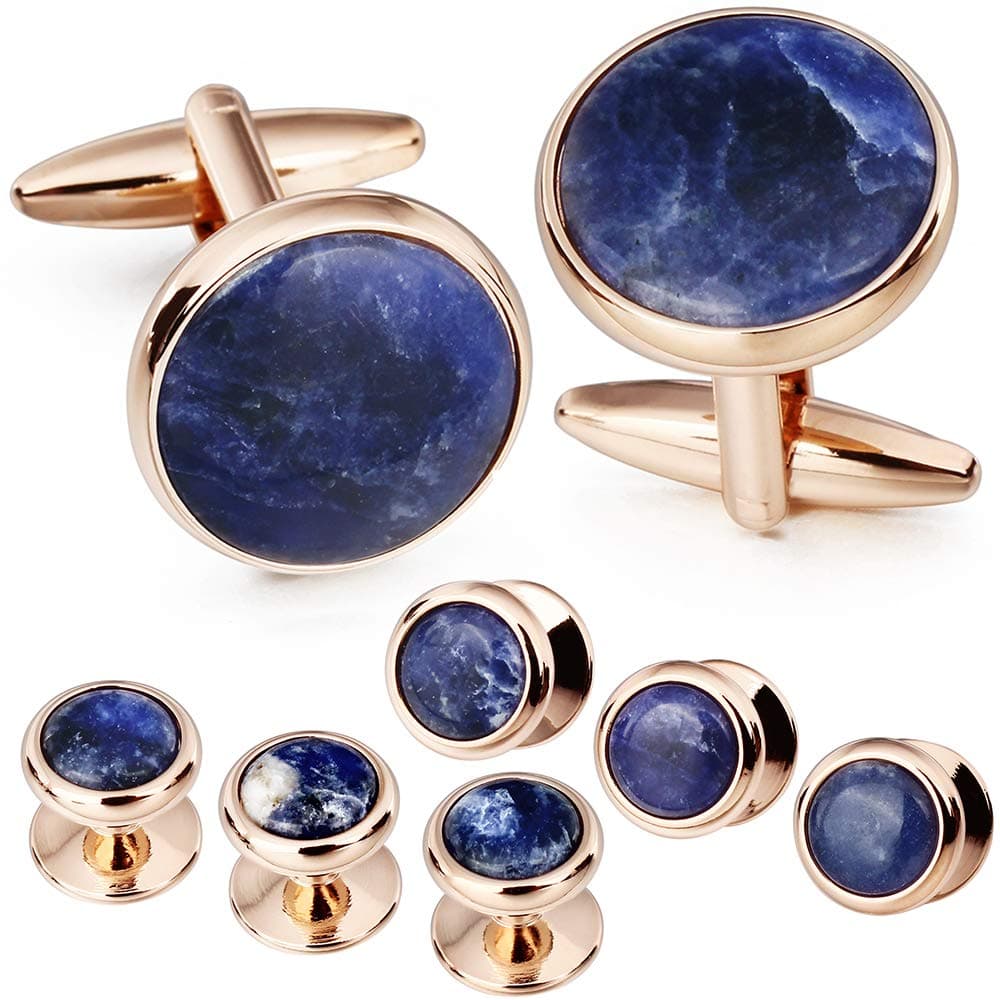 Cufflinks and Tuxedo Studs Set for Men with Gift Box, Mother-of-Pearl Cuff links for French Cuff Shirt and Dress Shirt, Suitable for Wedding, Birthday, Party