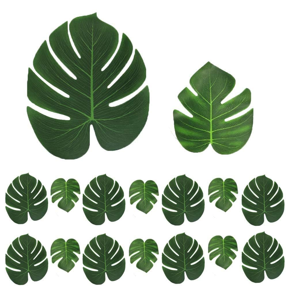 CSDSTORE 32 pack Tropical Leaves (16 pack 35 * 29 cm + 16 pack 20,5 * 17,5 cm) – Monstera Hawaiian Leaves Imitation