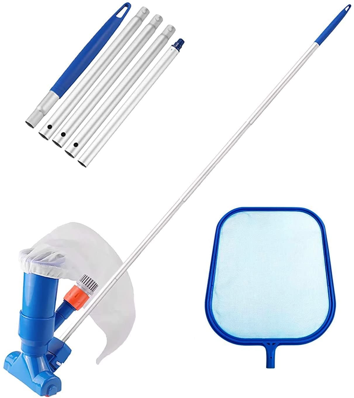 LATERN Pool Vacuum Cleaner, Portable Pool Maintenance Kit with Pool Skimmer, Aluminum Pole, Vacuum Jet Underwater Cleaner, Mesh Bag for Pond Fountain Spas Cleaning Leaves Dirt Sand Silt