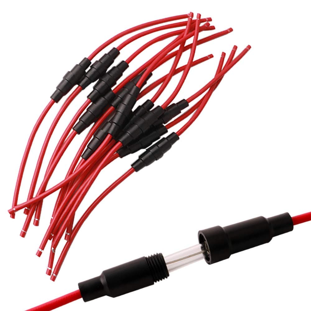 FULARR 12-Pcs Pro Inline Screw Fuse Holder, 32V 20A Box with 16AWG Wire, Fast-Blow Glass Fuse - Black