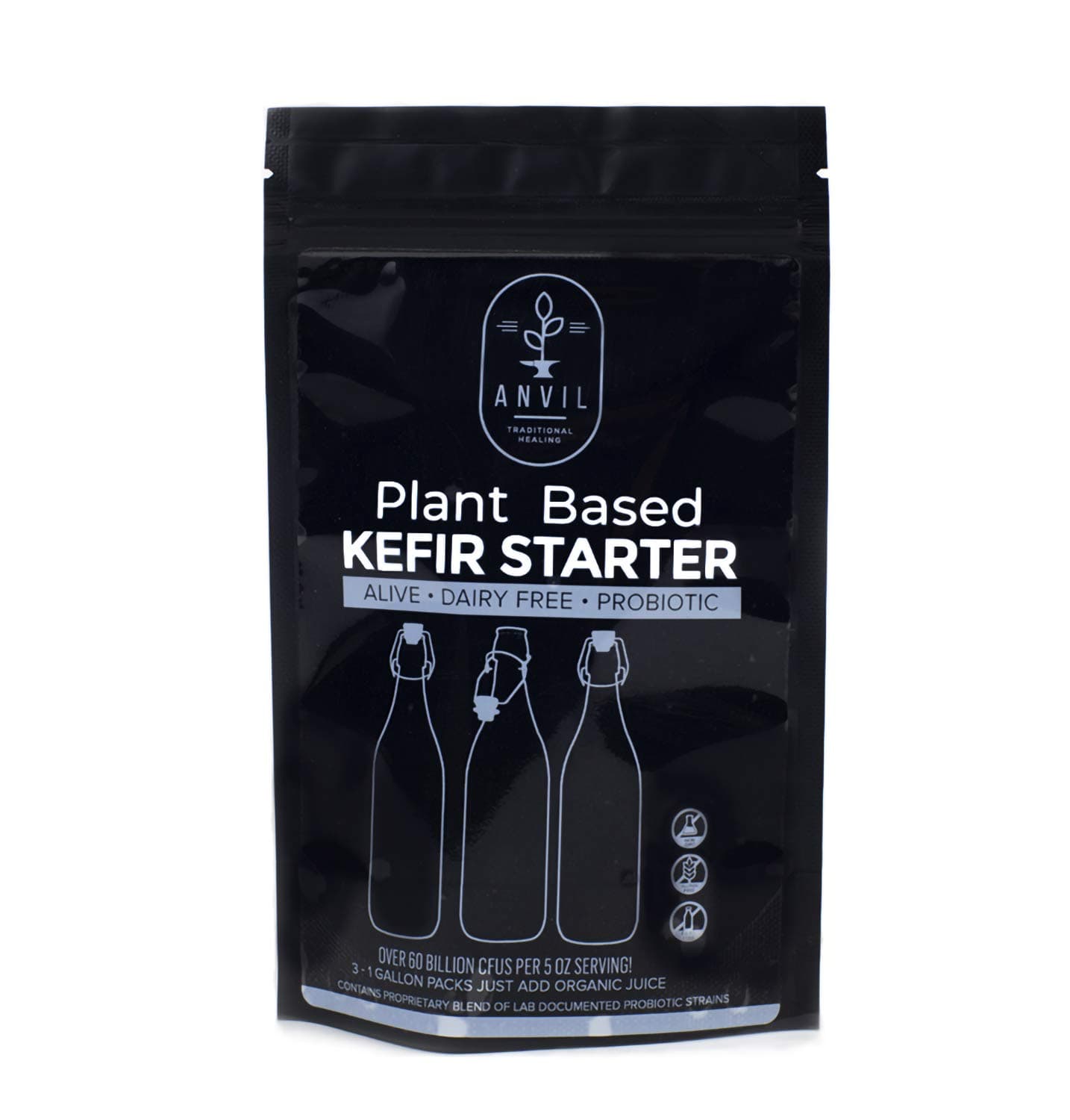 Southside Plants Based Dehydrated Kefir Starter - Alive and Active Probiotic Kit will produce 12 quarts of juice kefir - over 60 billion CFUs per serving - dairy free by Anvil Traditional Healing