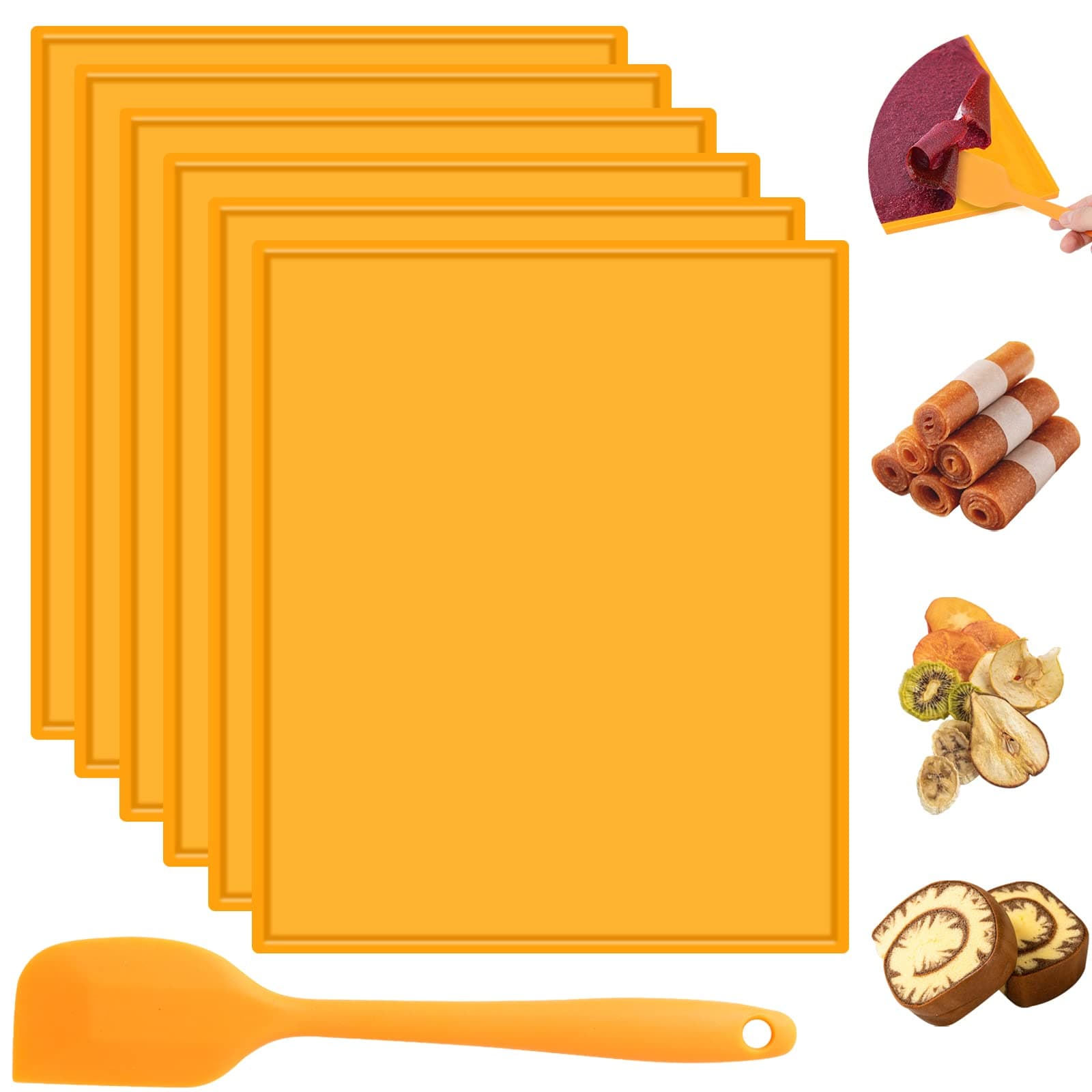 6PCS Silicone Dehydrator Sheets with Edge,Avkast Fruit Leather Trays Compatible with Cosori CP267-FD,Non-stick Dehydrator Trays for Liquid Fruits Meat Vegetables Herbs with Silicone Scraper