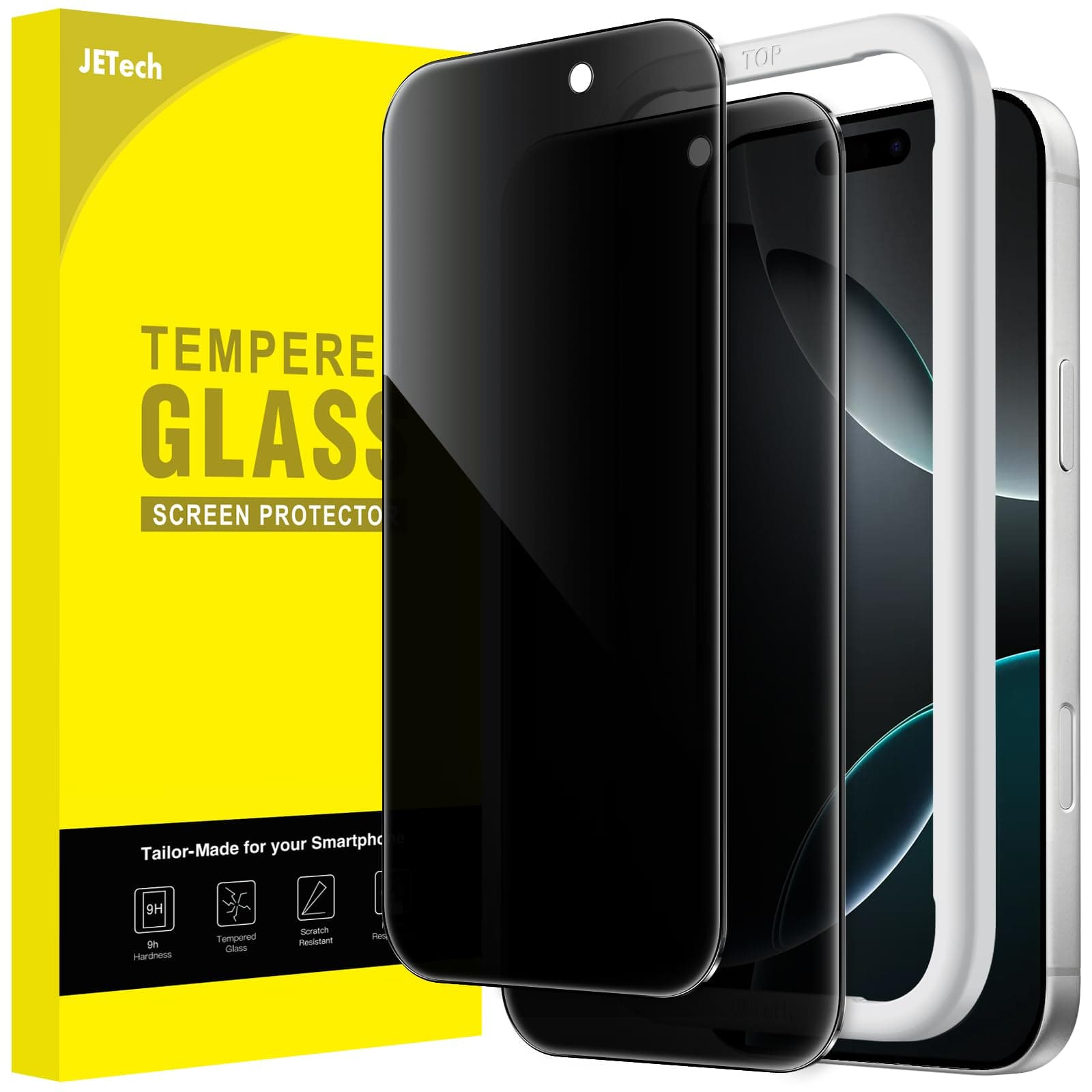 JETech Privacy Screen Protector for iPhone 16 Pro 6.3-Inch, Anti-Spy Tempered Glass Film with Easy Installation Tool, 2-Pack