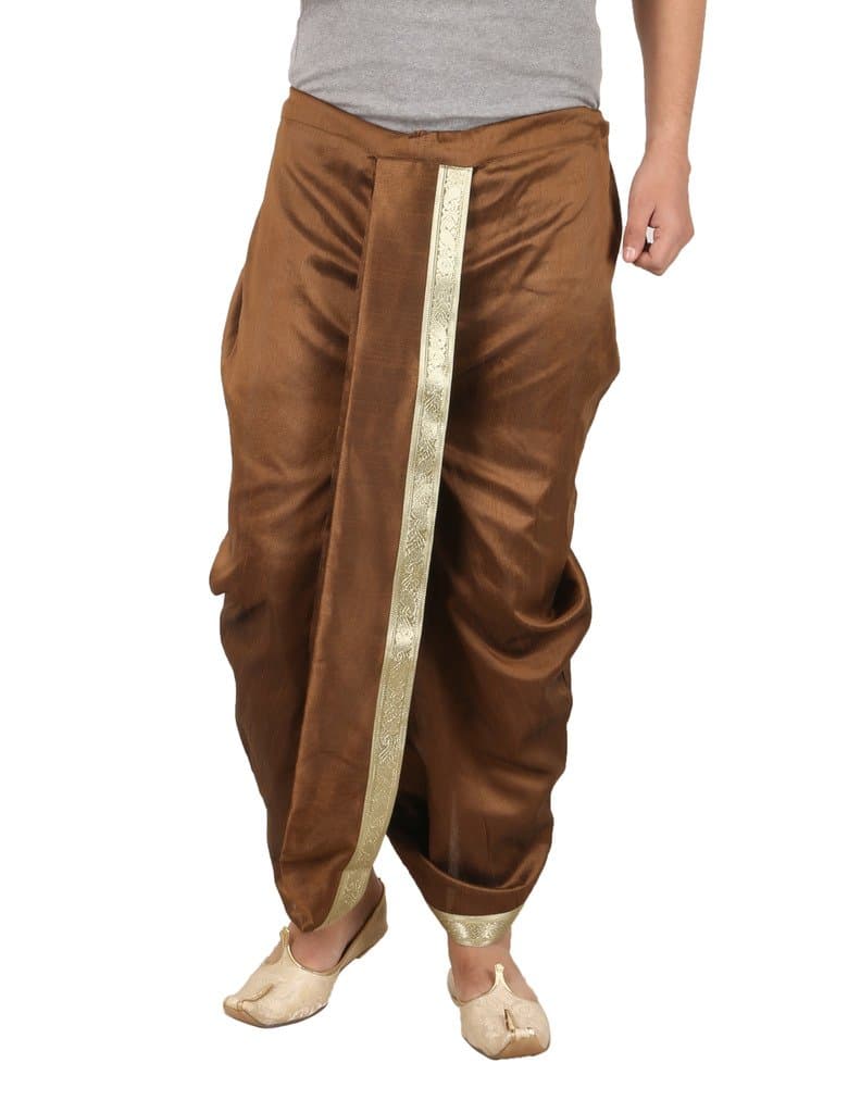 Larwa Men's Silk Solid Ethnic Dhoti (Coffee, Free Size)