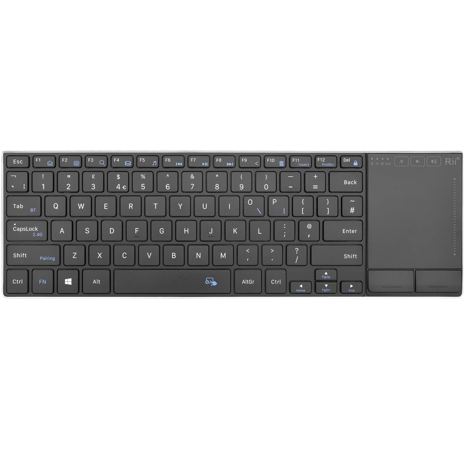 Rii Wireless Keyboard with Trackpad,Dual Mode Bluetooth &Wireless Keyboard with Touchpad,Metal Board for PC,Laptop, Tablet,Windows,Androids (BT+2.4G)