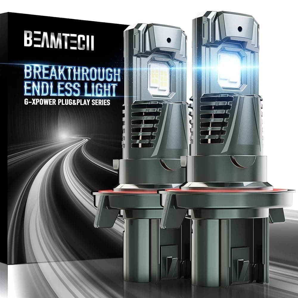 BEAMTECH H13/9008 Light Bulbs, G-XPower Chips 500% Brighter 6500K White Plug and Play Fog Light, 2 Bulbs