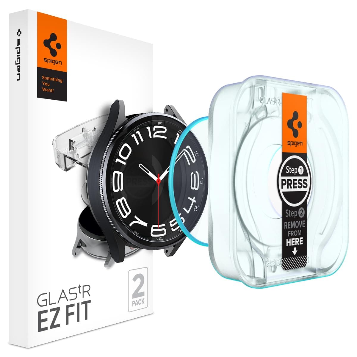 Spigen GLAStR EZ Fit [2-Pack] designed for Samsung Galaxy Watch 6 Classic 43mm Tempered Glass Screen Protector with Auto Align technology install kit - 2 PACK