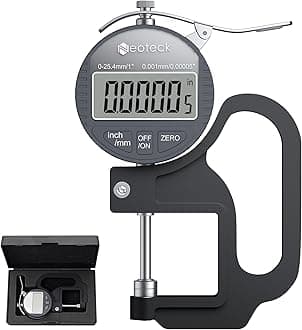Neoteck Digital Thickness Gauge 1inch/25.4mm,0.00005inch/0.001mm LCD Display with Inch/MM Conversion One-Hand Quick Press Thickness Measuring Tool for Leather Paper Fabric Film etc.-Silver-Grey