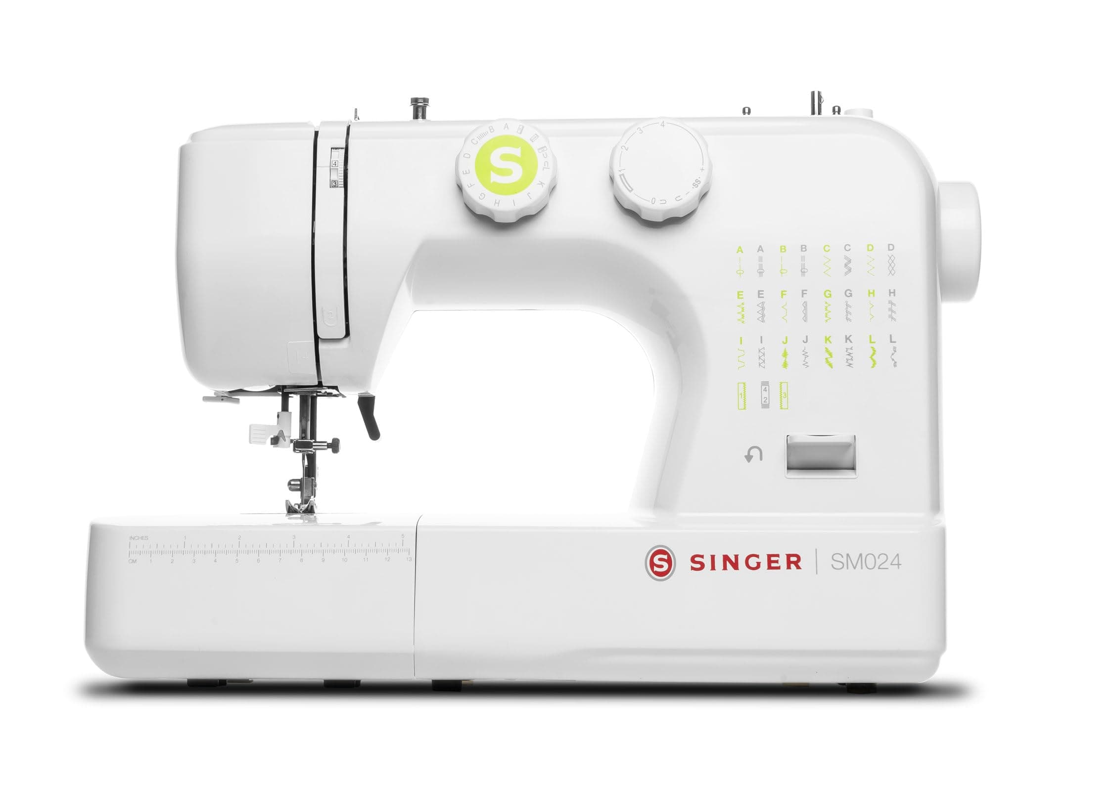 SingerSM024 Portable Sewing Machine, 24 Built-In Stitches, Needle Threader, Free Arm, Four Step Buttonhole, 97 Stitch Applications, Front Load Bobbin, LED Light
