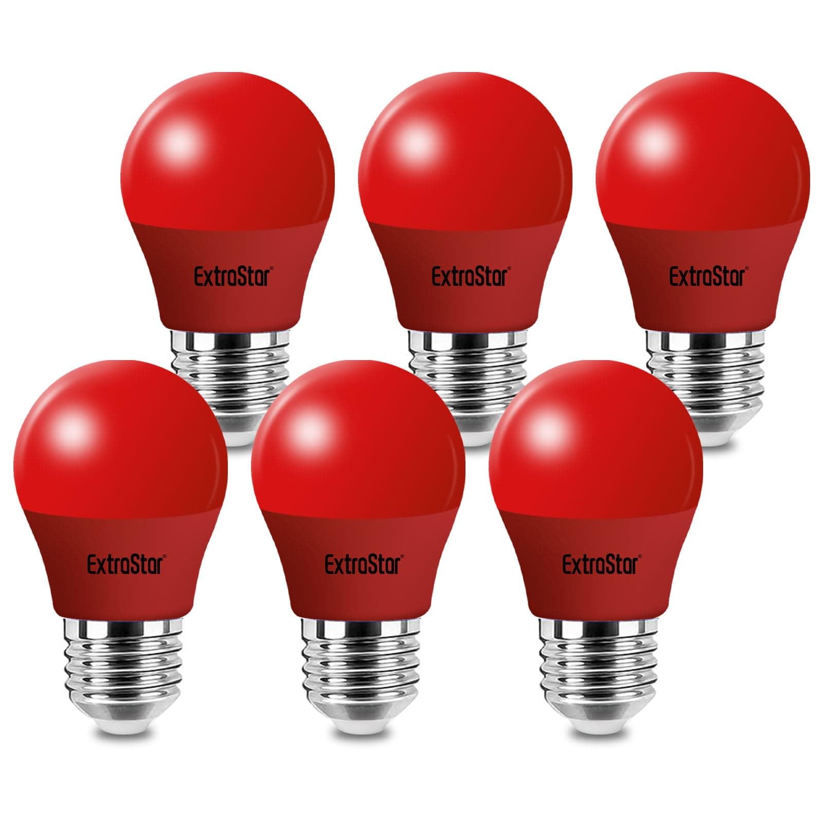 EXTRASTAR E27 LED Light Bulb Red, 4W Edison Screw G45 Bulb, 180° Beam Angle Lightbulbs for Christmas Holiday Party, Non-Dimmable, Pack of 6