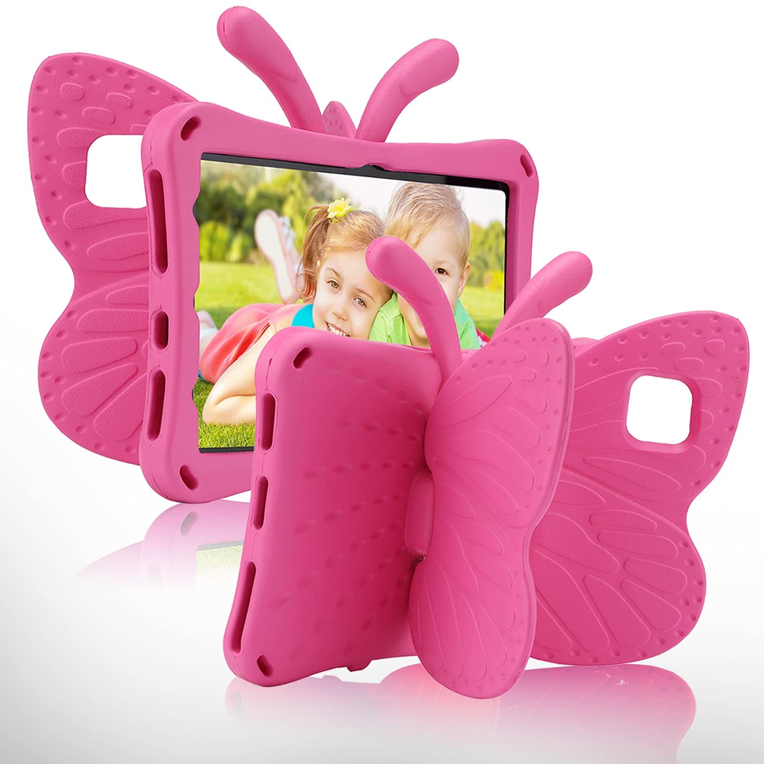 FunnyWin iPad 10.2 Tablet Case Kids,iPad 10.2 7 8 9 Butterfly Case With Kickstand Light Eva Full Boby Drop Protective Rugged Shockproof Kid-Proof Kid Tablet Case For Girl Kid Gift(Rose)