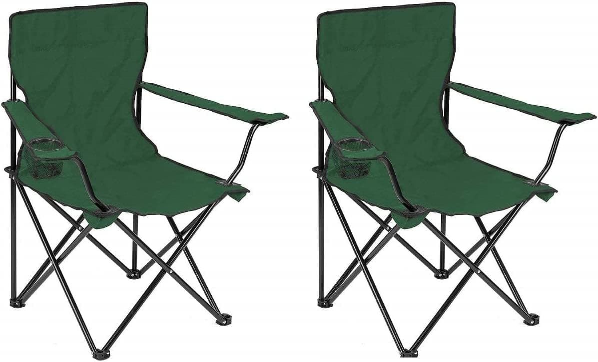 (2 Pcs) Portable Folding Beach Chair Multi-Purpose Camping Chair for Adult, Lightweight Patio Lawn Quad Chair for Outdoor Travel Picnic Hiking Supports110kgs Load With Carry Bag (Patio Green)