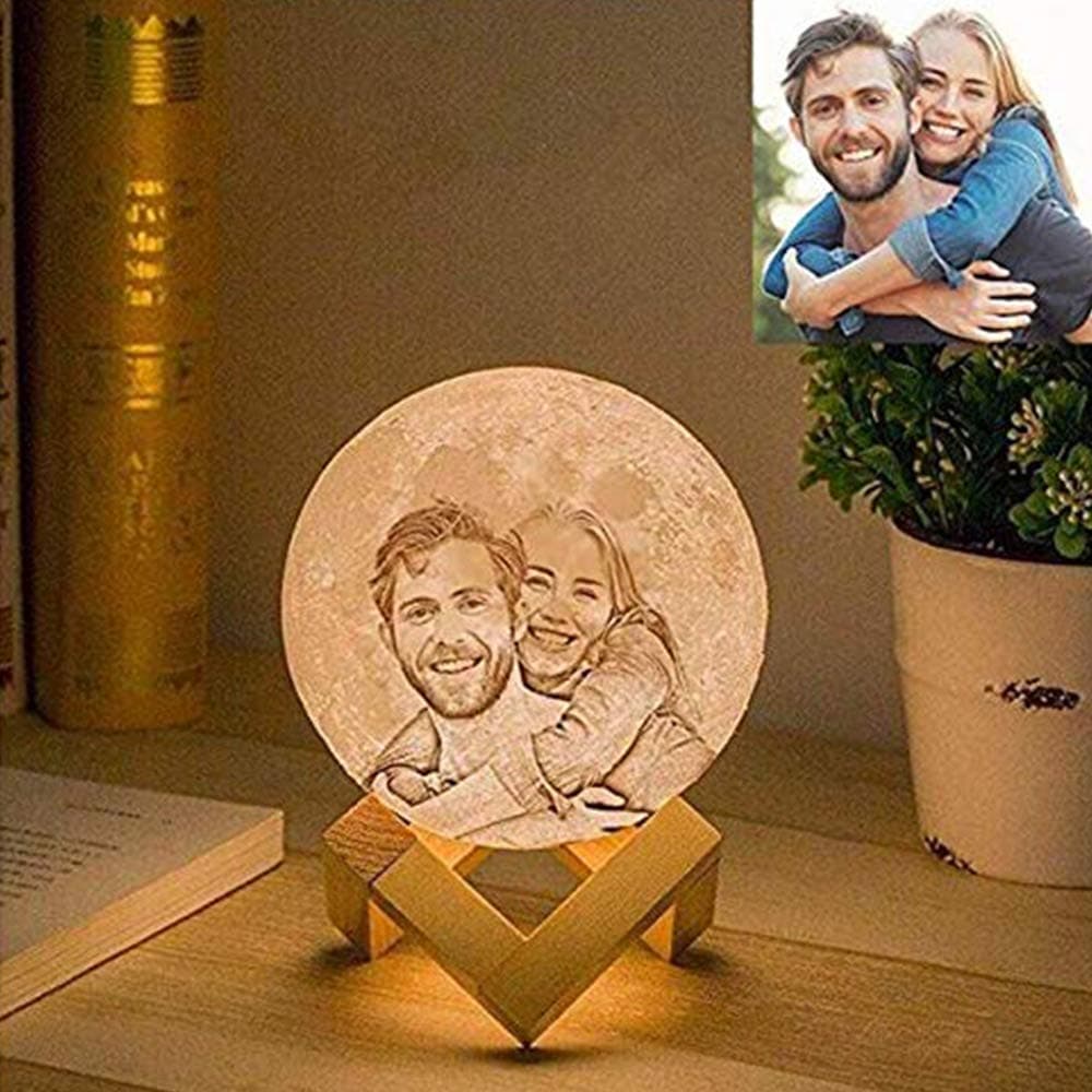 Personalized 3D Moon Lamp, Customized Photo & Text Moon Night Light, LED Touch Control Lunar Table Lamp, Kids Lover Birthday Party, 20CM