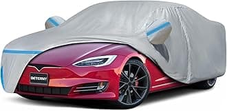 Car Cover for 2012-2025 Tesla Model S, Waterproof Custom-fit All Weather Sun Rain UV Dust Snow Protection Windproof Outdoor Model S Full Car Cover with Door Zipper and Cotton Lining-Gray