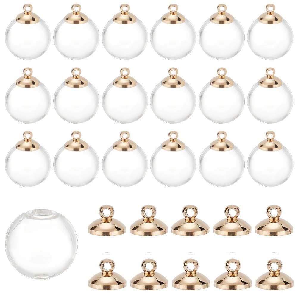 Kavya Craft Present 25pcs 1.3X2 Cm Mini Clear Glass Globe Bottle Wish Glass Ball Bottles DIY Pendant Charms Stud Earring Making,8mm Gold Cap
