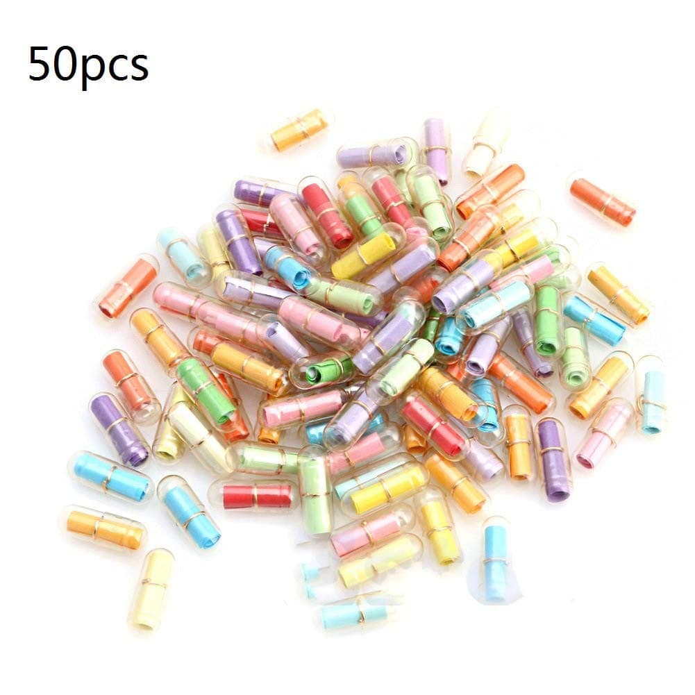 50Pcs Cute Clear Pill Shaped Plastic Message Bottles Mini Capsule Love Friendship Wishing Bottles with Paper