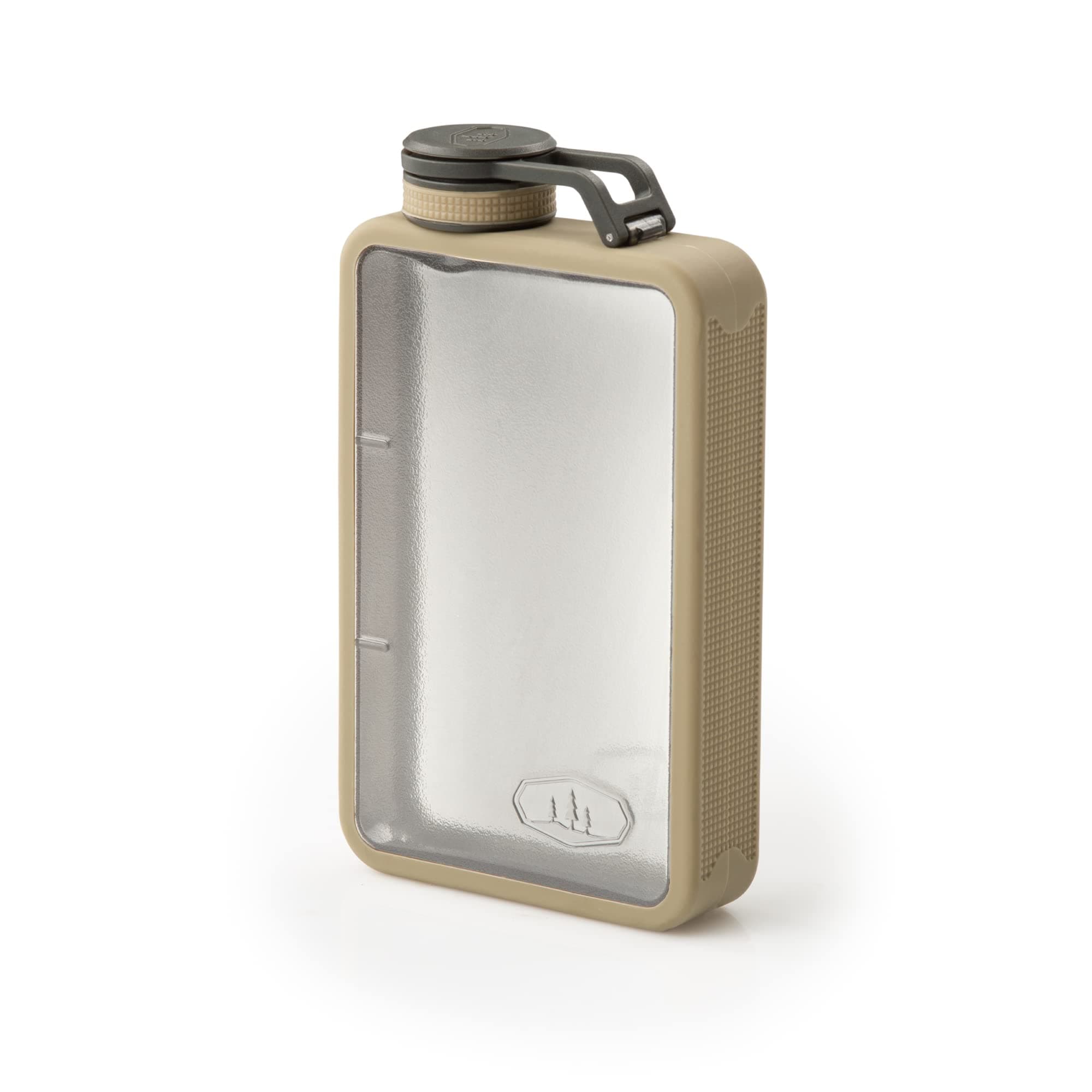 GSI Outdoors Boulder Flask, Shatter-Resistant, Leakproof Hip Flask with Clear Body & Silicone Grip, BPA-Free Bottle for Hiking, Camping & Travel