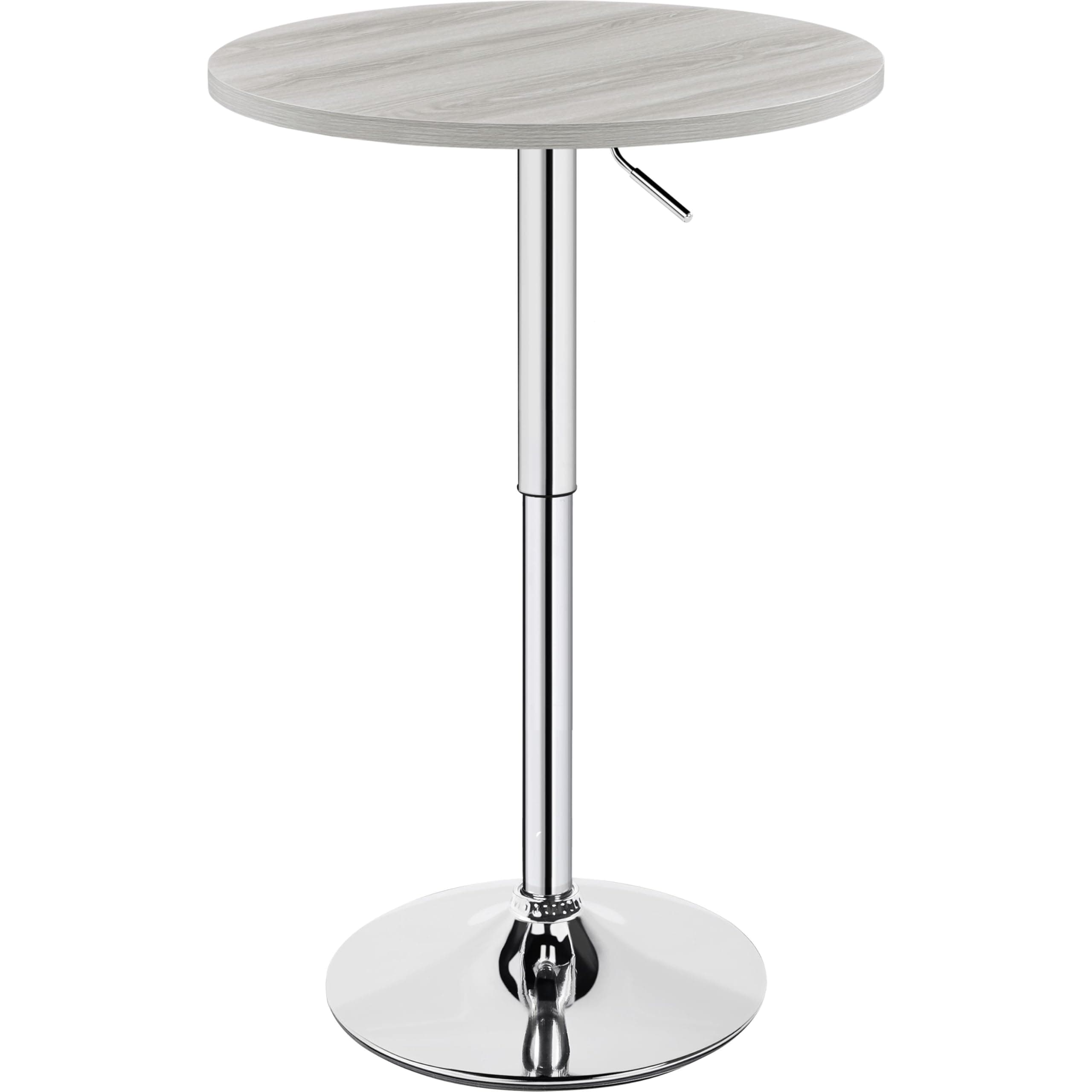 Round Bar Table, Adjustable Height and 360° Swivel Bar Tables, Cocktail Table with MDF Top, Silver Leg Base for Bar, Bistro, Café, Grey