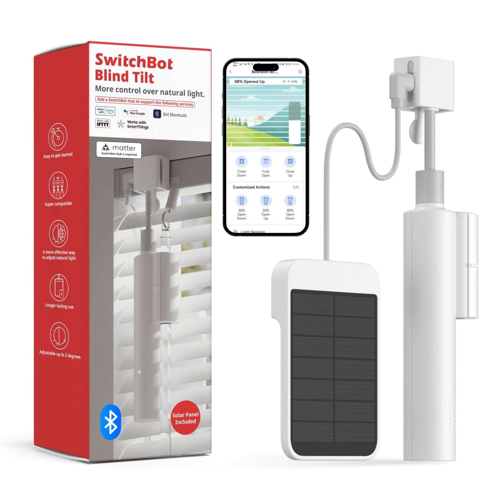 SwitchBot Blind Tilt Motorized Blinds - Smart Electric Blinds with Bluetooth Remote Control, Solar Powered, Light Sensing Control, Add Hub Mini to Make it Compatible with Alexa & Google Home