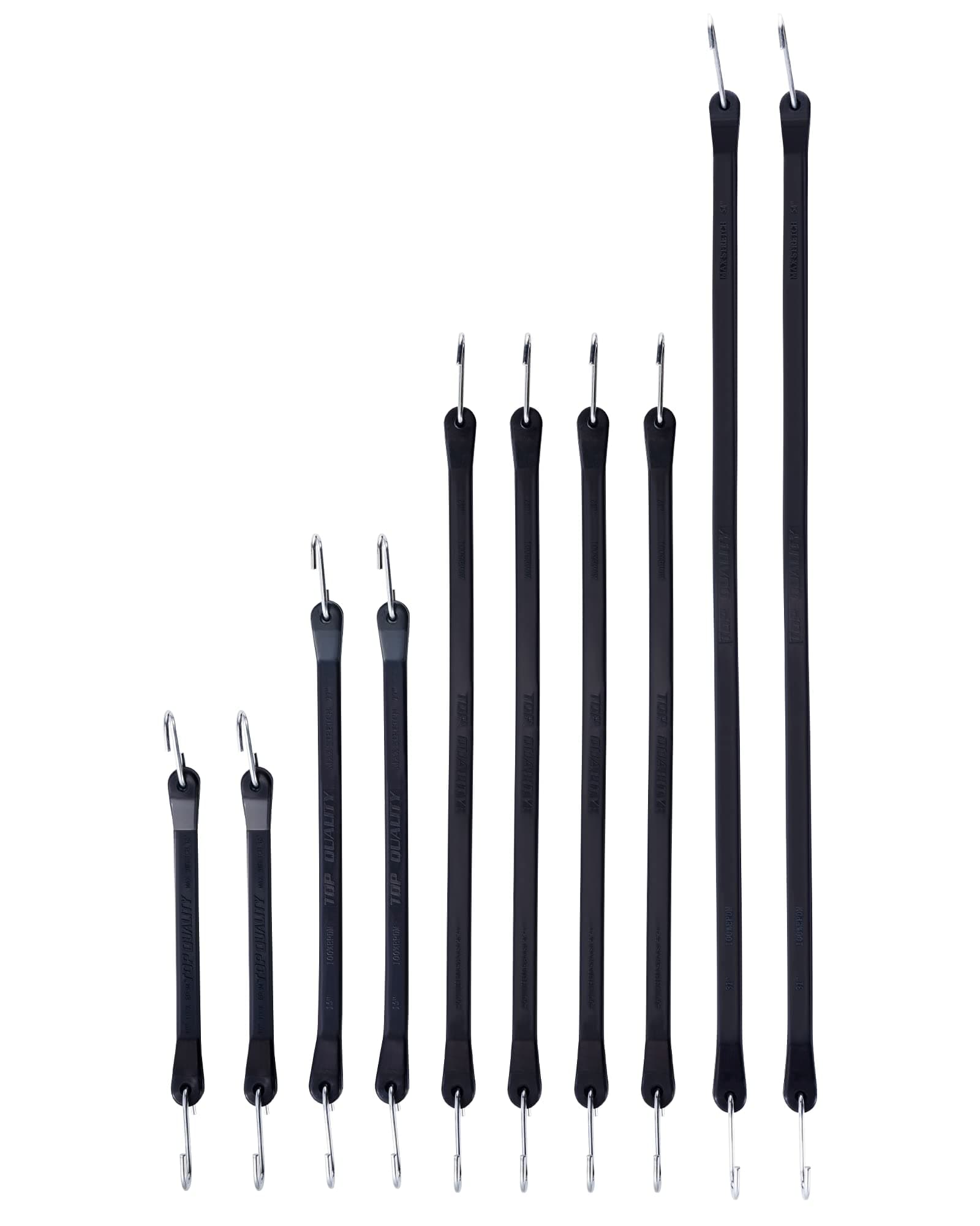 Rubber Bungee Cords with Hooks, Heavy Duty Bungee Straps, Assorted Sizes with 1.8X Max Stretch & Over 176 lbs Load, Black, 100% EPDM Rubber & S Hooks for Cargo, Tarps, 10", 15", 21", 31" (10 Pack)